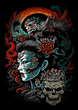 Geisha Skull Art