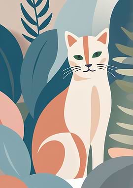 Cat in Tropical Leaves