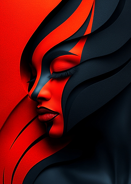 Geometric Red Face Art