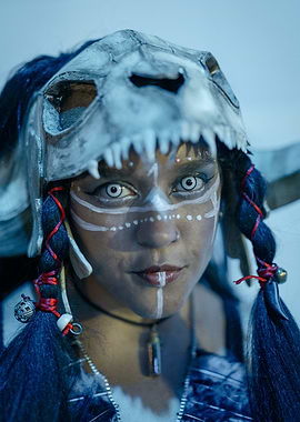 Tribal Warrior with Skull Mask