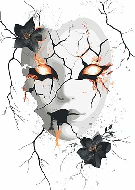 Cracked Mask with Flowers