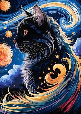 Cat in Starry Night