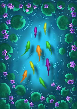 Colorful Fish in Pond