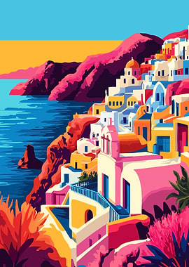 Santorini Greek Island Village Abstract