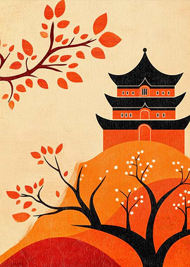 Japanese Pagoda Landscape