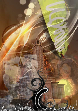 Abstract Cityscape with Ship