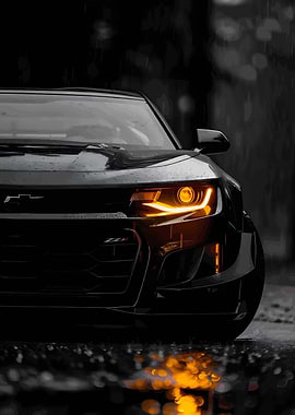 Black Camaro in the Rain