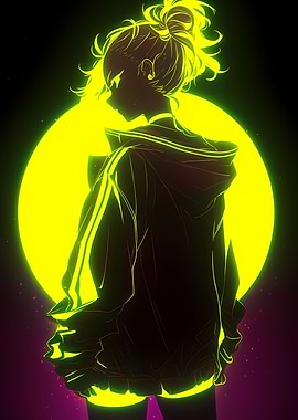 Neon Anime Girl Silhouette