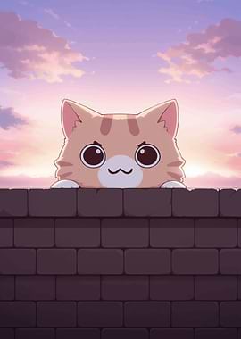Cute Cat Peeking Over Wall