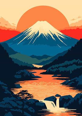 Mount Fuji Sunset Minimalist Art