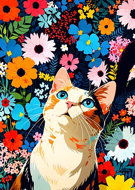 Cat in a Flower Garden