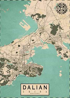 Dalian City Map China Vintage