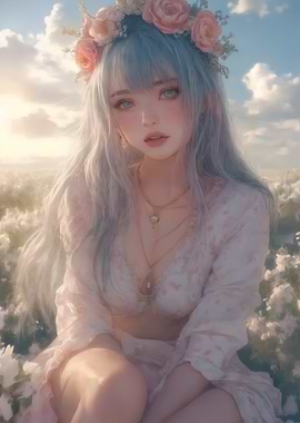 Anime Girl with Flower Crown