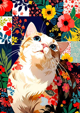 Cat in Floral Patchwork