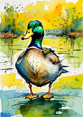 Watercolor Mallard Duck