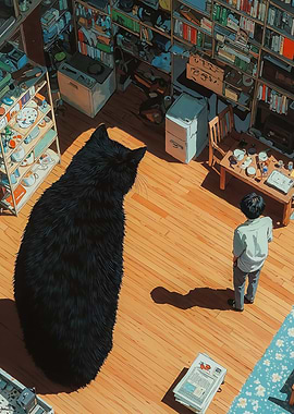 Japanese Anime Cat Encounter in Cozy Apartment