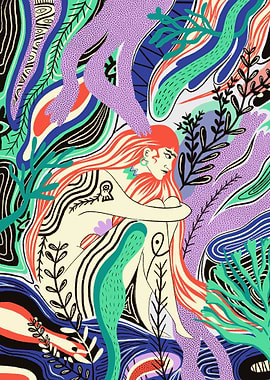 Woman in Abstract Floral Design