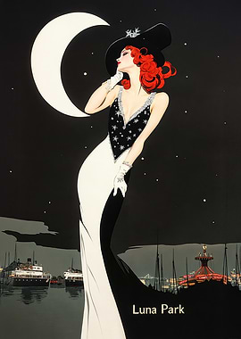 Elegant Moonlit Glamour - Luna Park Vintage Poster