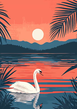 Calm Sunset Swan Minimalist Art