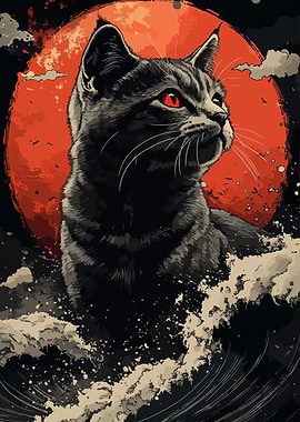Black Cat with Red Eyes