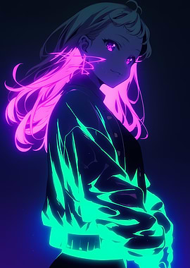 Anime Girl Neon Glow