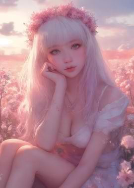 Anime Girl in Flower Field