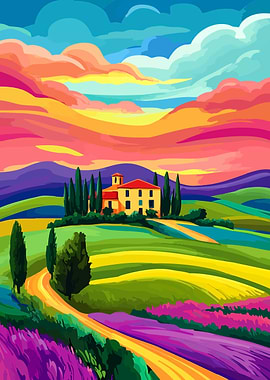 Tuscan Villa Sunset Italy Art