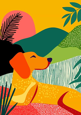 Dog in a Colorful Landscape Art