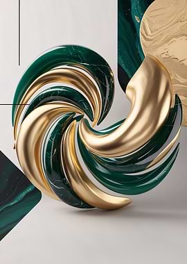 Abstract Gold & Emerald Swirl