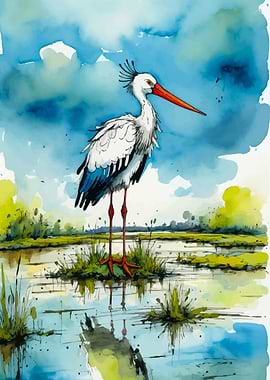Watercolor Stork