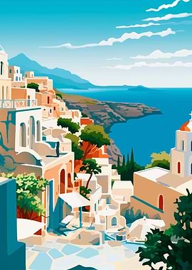 Mediterranean Village Seascape