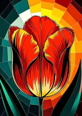 Majestic Tulip in Stained Glass Harmony