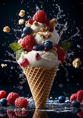 Ice Cream Cone with Berries