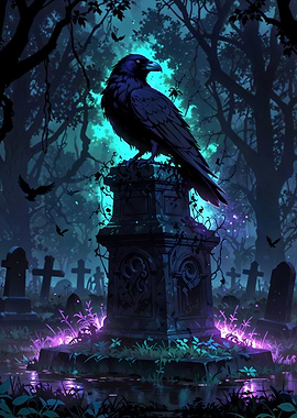 Raven on Gravestone: Keeper of Ancient Tombs