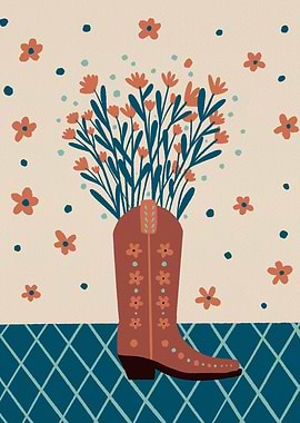 Cowboy Boot with Flowers