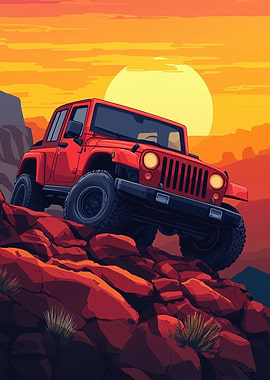 Red Jeep Off-Road Sunset