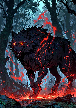 Fiery Wolf in Forest
