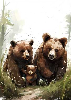 Happy Bear Family in the Woods
