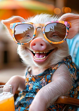 Smiling Pig in Sunglasses