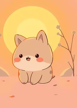 Cute Cartoon Cat Sunset