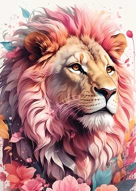 Pink Lion with Flowers