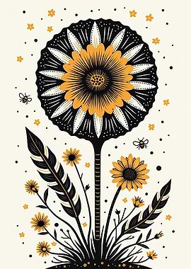 Botanical Bloom – Yellow Flowers with Bees and Nature Elements