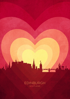 Edinburgh Scotland Skyline Hearts Red Yellow