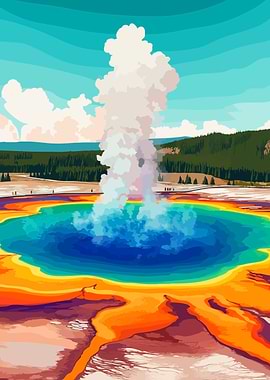 Yellowstone Spring Wyoming Illustration