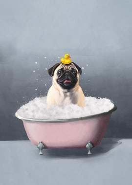 Pug in a Bubble Bath