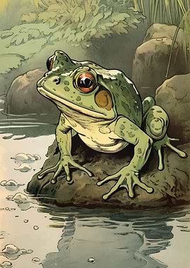 Green Frog on Rock