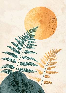 Fern and Sun Minimalist Art