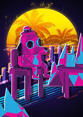 Retro Dog in Gas Mask