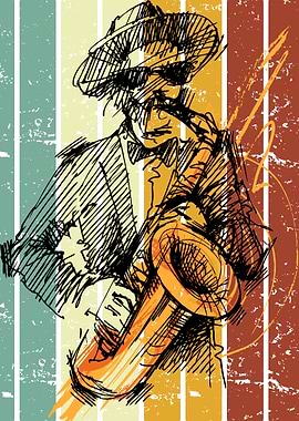 Saxophone Player Vintage Art