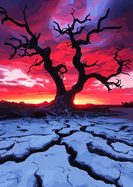 Silhouetted Tree at Sunset